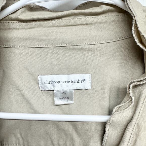 Christopher & Banks Jacket Women XL Tan Collared Utility Pockets Casual Rugged - Picture 2 of 7